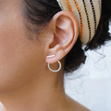 Silver Bar Hollow Round Ear Jackets