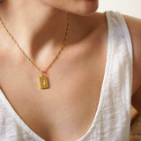 Gold Rectangular Sun Pendant Necklace