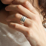 Silver Band Ring with Inner Floral Pattern