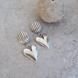 Large Silver Dangling Heart Stud Earrings