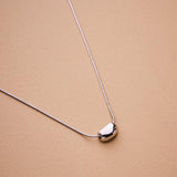 Silver bold drop necklace, bean shape Silver necklace, small pebble stainless steel water resistant snake chain necklace bday gift 4 her