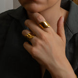 Gold Wide Band Ring, Stainless Steel Bold Dome Ring for Women, Modern Sculptural Ring, Statement Gold Jewelry, Stackable Style