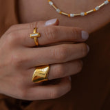 Gold Wide Band Ring, Stainless Steel Bold Dome Ring for Women, Modern Sculptural Ring, Statement Gold Jewelry, Stackable Style