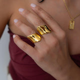 Gold Wide Band Ring, Stainless Steel Bold Dome Ring for Women, Modern Sculptural Ring, Statement Gold Jewelry, Stackable Style