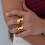 Gold Wide Band Ring, Stainless Steel Bold Dome Ring for Women, Modern Sculptural Ring, Statement Gold Jewelry, Stackable Style
