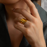 Gold Wide Band Ring, Stainless Steel Bold Dome Ring for Women, Modern Sculptural Ring, Statement Gold Jewelry, Stackable Style