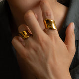 Gold Wide Band Ring, Stainless Steel Bold Dome Ring for Women, Modern Sculptural Ring, Statement Gold Jewelry, Stackable Style