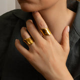 Gold Wide Band Ring, Stainless Steel Bold Dome Ring for Women, Modern Sculptural Ring, Statement Gold Jewelry, Stackable Style