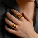 Gold Wide Band Ring, Stainless Steel Bold Dome Ring for Women, Modern Sculptural Ring, Statement Gold Jewelry, Stackable Style