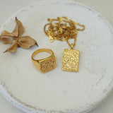 Gold Hammered Geometric Signet Ring