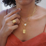 Gold Hammered Geometric Signet Ring
