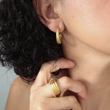 Gold Hoop Earrings with Engraved Lines