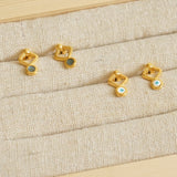 Gold Plated Evil Eye Rhombus Studs - Small Dainty Celestial Earrings