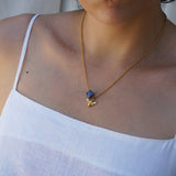 Gold Dainty Bee Necklace with Enamel Glazed Ceramic Cube