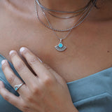 Silver Sun Necklace with Black/Turquoise Enamel