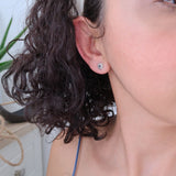 Silver Earrings with Turquoise/Black/Green Enamel Shape Studs