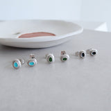 Silver Earrings with Turquoise/Black/Green Enamel Shape Studs