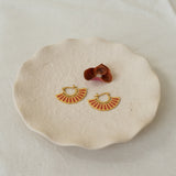Gold Red Hand Fan Hoop Earrings