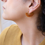 Gold Red Hand Fan Hoop Earrings