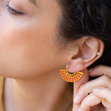 Gold Red Hand Fan Hoop Earrings