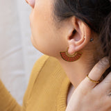 Gold Red Hand Fan Hoop Earrings