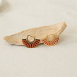 Gold Red Hand Fan Hoop Earrings