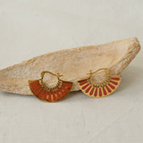 Gold Red Hand Fan Hoop Earrings