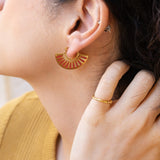 Gold Red Hand Fan Hoop Earrings