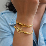 Gold Evil Eye Hammered Cuff Bracelet