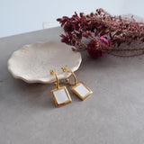 Gold and White Enamel Square Hoop Earrings