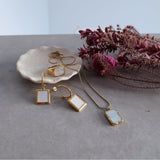 Gold and White Enamel Square Hoop Earrings