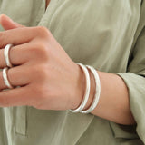 Silver Thick Hammered/Simple Shiny Cuff Bracelet