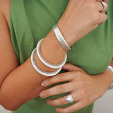 Silver Floral Round Bangle Bracelet