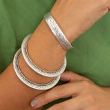 Silver Floral Round Bangle Bracelet