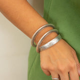 Silver Floral Round Bangle Bracelet