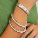Silver Floral Round Bangle Bracelet