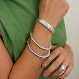 Silver Floral Round Bangle Bracelet