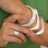 Silver Floral Round Bangle Bracelet