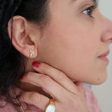 Gold Stainless Steel Butterfly Stud Earrings with White Shell