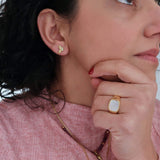 Gold Stainless Steel Butterfly Stud Earrings with White Shell