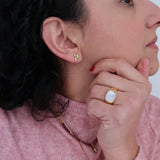 Gold Stainless Steel Butterfly Stud Earrings with White Shell