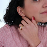 Gold Stainless Steel Butterfly Stud Earrings with White Shell