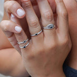 Tiny Band Silver Black Star Pinky Ring