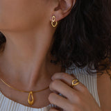 Gold Collar Necklace with Organic Shape Pendant