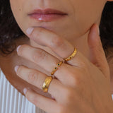 Gold Ring with Double Black Enamel Dots
