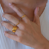 Gold Ring with Double Black Enamel Dots