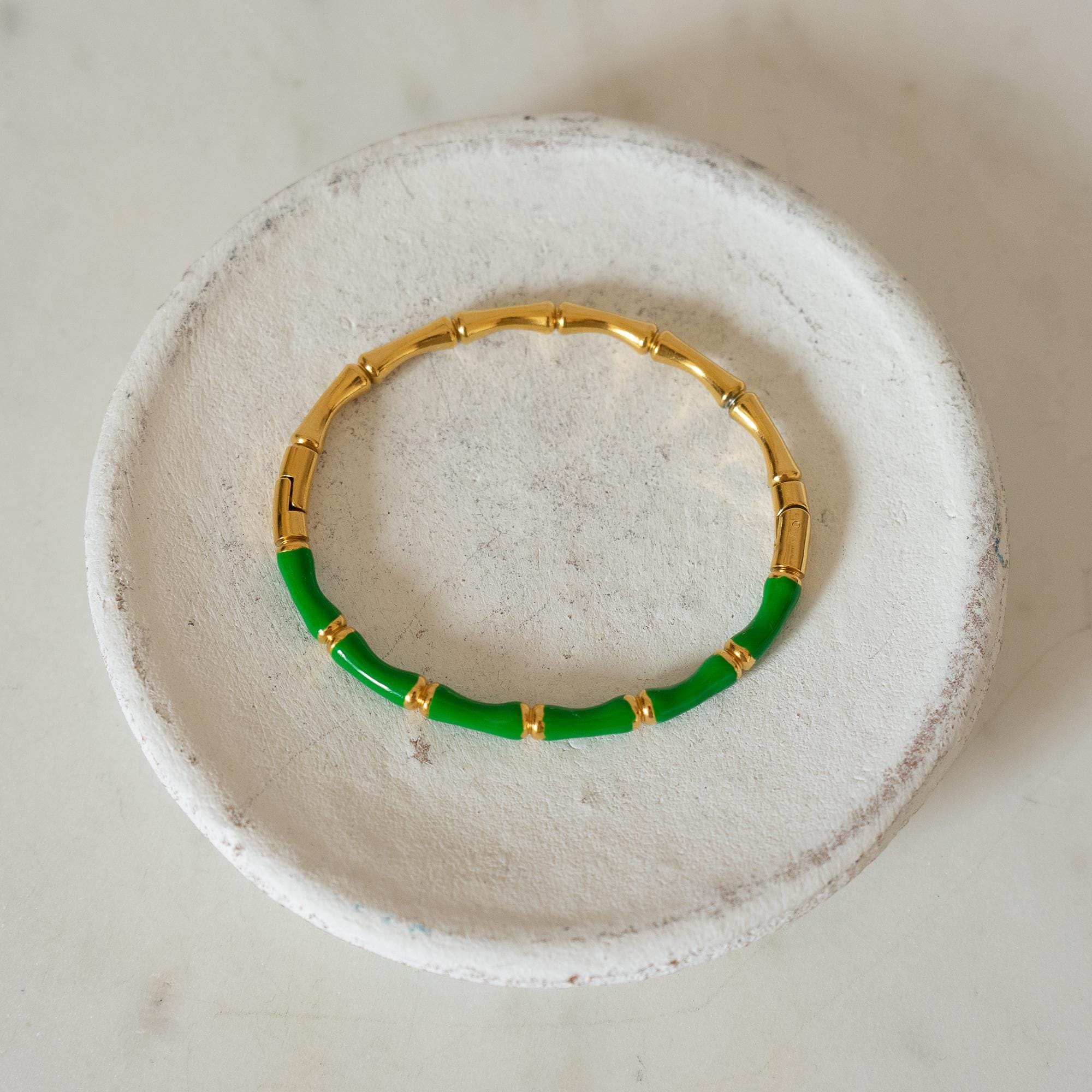 Gold Bamboo Bracelet with Color Enamel