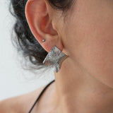 Large Silver Square Geometric Earrings