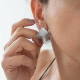Large Silver Square Geometric Earrings