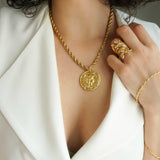 Gold Athena Goddess Necklace with Stainless Steel Rope Chain